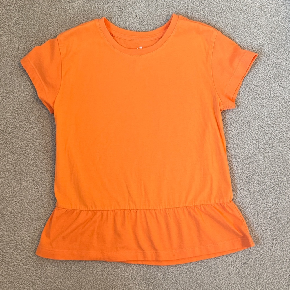 Primary Bright Orange Short Sleeve Peplum Top